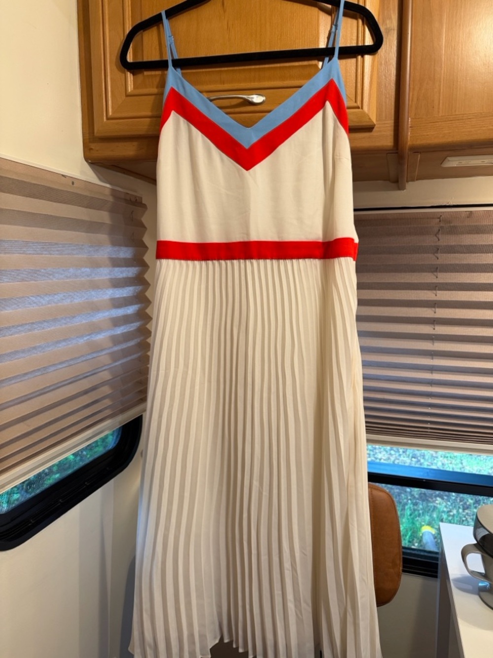 Banana Republic Cream Midi Dress with Red and Light Blue Trim